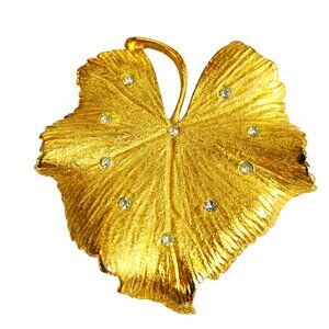 Vintage Coro Brushed Gold Tone Lilly Pad Brooch with Crystals